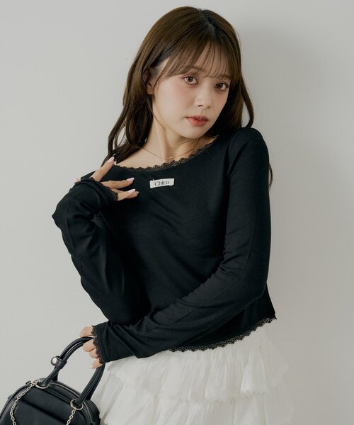 Chico（チコ） tシャツ 前後2wayレースギャザーロンT レディース