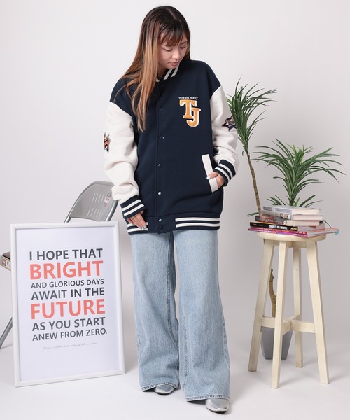 スタジャン 「71」「TOM＆JERRY/トムとジェリー」裏起毛 サガラ刺繍