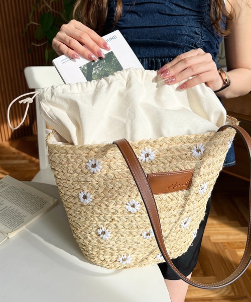 moment+ かごバッグ カゴバッグ フラワー刺繍かごバッグ : ZOZOTOWN