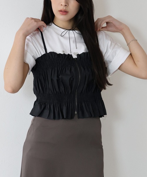 J by blue（ジェイバイブルー） キャミソール シャーリングビスチェ