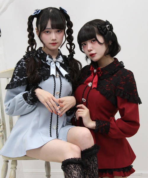 DearMyLove セットアップ キラキラハートビジューレース重ねフリル