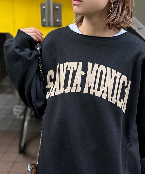 mi via loca トレーナー スウェット ウラケ裏起毛フラワー刺しゅうロゴ