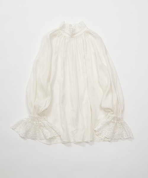 pual ce cin ブラウス シャツ 襟袖レースプチハイネックブラウス