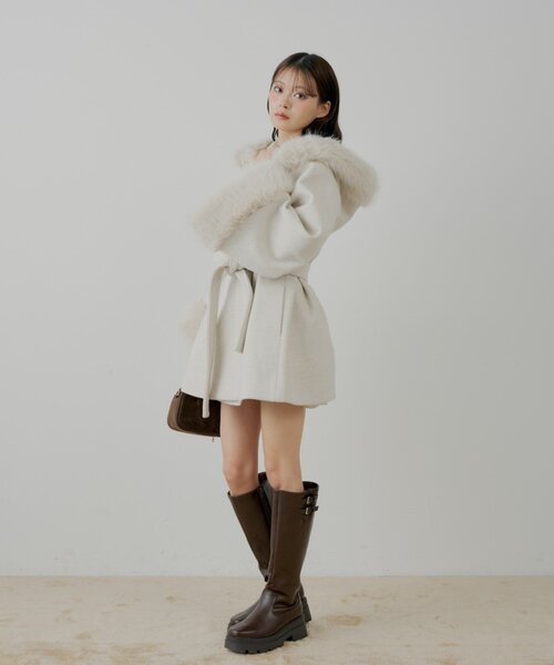 Chico（チコ） ポンチョ 「4色展開」ファー襟ケープコート レディース