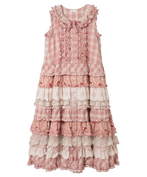 PINK HOUSE（ピンクハウス） ワンピース ローズレース使いミックス