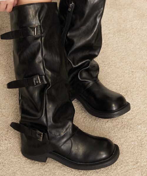 Nadana ブーツ バックルロングエンジニアブーツ レディース : ZOZOTOWN