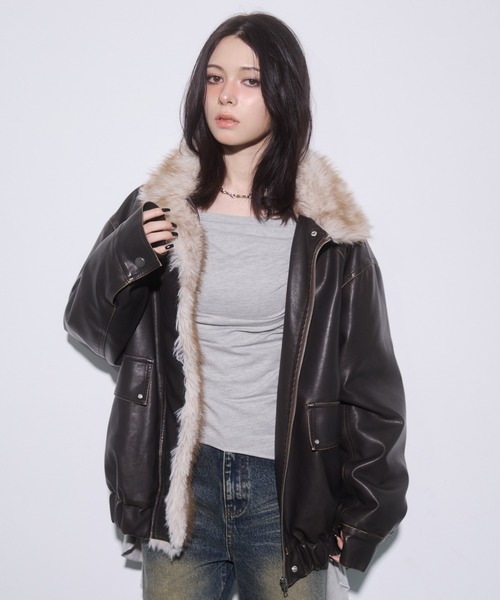 ENVYM（アンビー） ブルゾン アウター ファードッキングレザーブルゾン