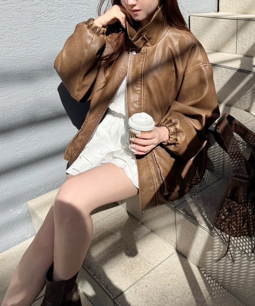 one after another NICE CLAUP レザージャケット ライダース フェイク