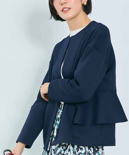 yori ネイビー フリルポケット ノーカラージャケット 【公式通販】