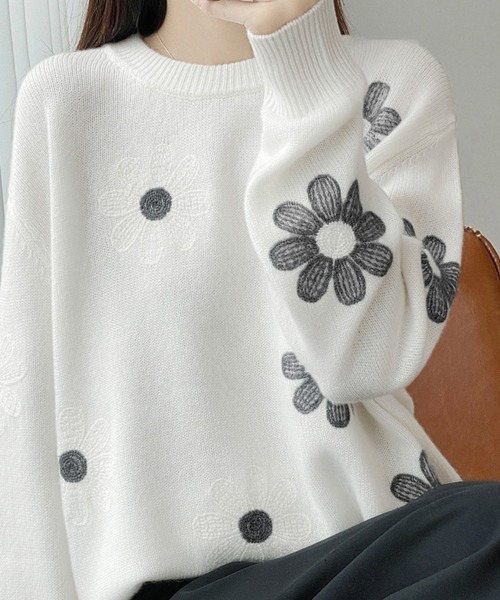 ニット セーター 花柄刺繍ニットプルオーバー レディース : ZOZOTOWN