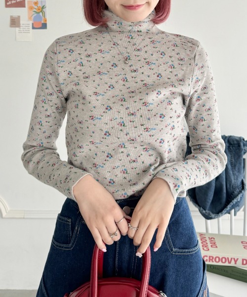 SOLLON.（ソルロン） tシャツ 小花柄ハイネックトップス レディース