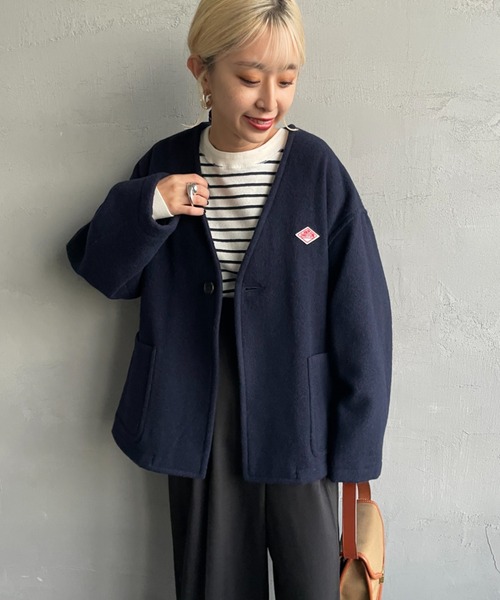 DANTON ダントン ウールモッサ ノーカラージャケット グレージュ 36