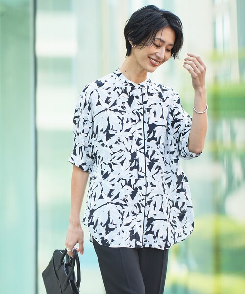 ICB（アイシービー） ブラウス シャツ BackSatinAmunzen 5分袖バンド