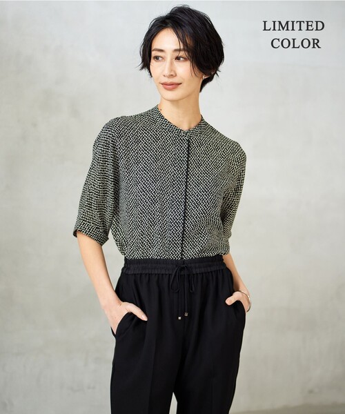 ICB（アイシービー） ブラウス シャツ BackSatinAmunzen 5分袖バンド