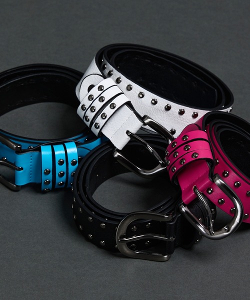 CELENA BEATS ベルト ダブルスタッズ PUレザー バックルベルト