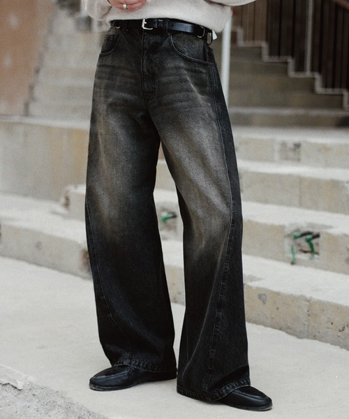 WYM LIDNM ジーンズ VINTAGE WASHED CURVED DENIM メンズ レディース
