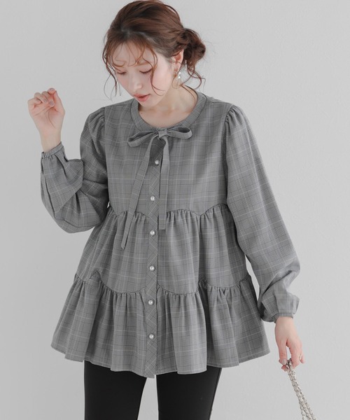 Fit more（フィットモア） ブラウス シャツ グレンチェックティアード