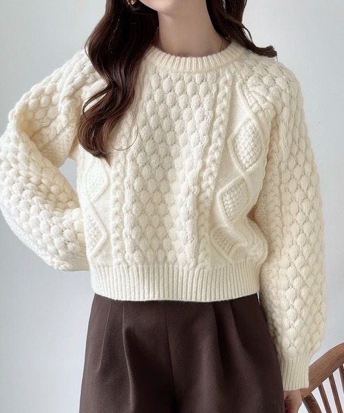 Meiru ニット セーター ポップコーンケーブルニット レディース