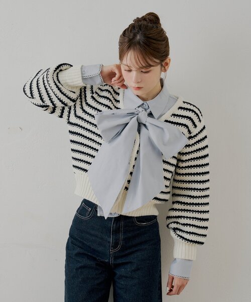 Chico（チコ） ブラウス シャツ 「SALON by Chico」リボン付きレース