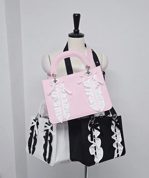 lilLilly（リルリリー） ショルダーバッグ フリルキャンバスリボン