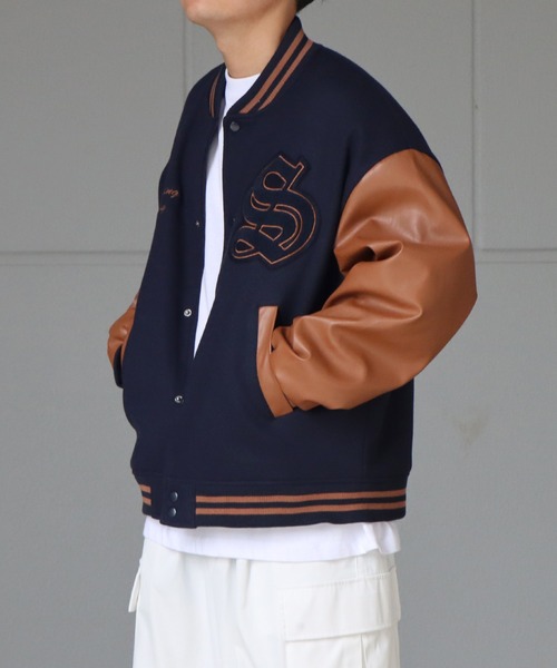 スタジャン サガラワッペン刺繍 ビッグシルエットスタジャン ウール