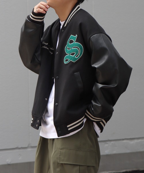 スタジャン サガラワッペン刺繍 ビッグシルエットスタジャン ウール