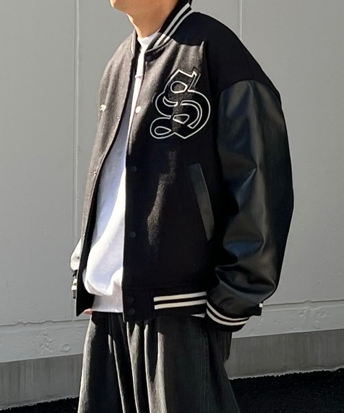 スタジャン サガラワッペン刺繍 ビッグシルエットスタジャン ウール