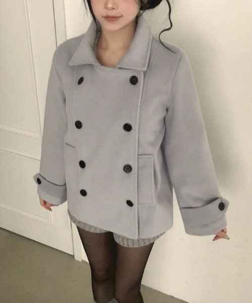 FAVORITO ピーコート pコート 襟付きダブルブレストメルトンジャケット