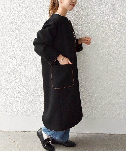 SHIPS any any: ノンミュールジングウール コクーン ノーカラー