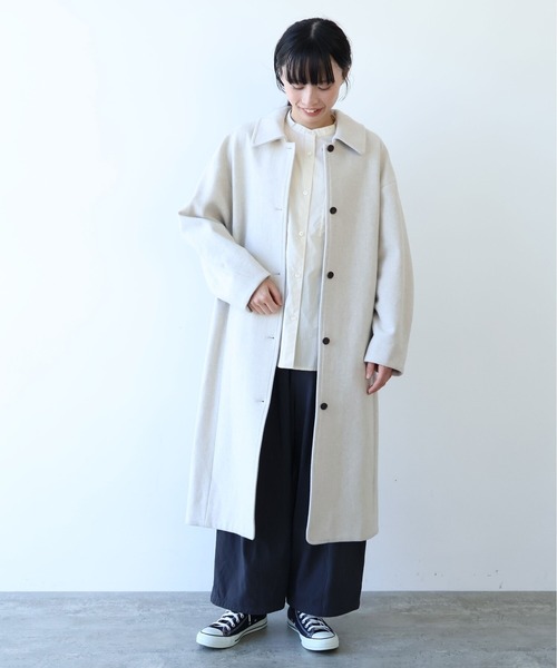 yuni ステンカラーコート コート ウールsuper100 bal collar cocoon