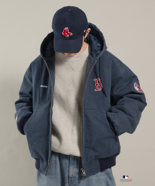 Perushu ブルゾン アウター × MLB コラボ中綿キルティングダックフード