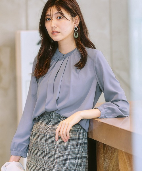 7days Life Styling ブラウス シャツ ストレッチとろみ素材フロント