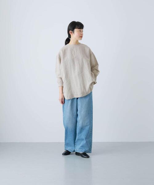 かぐれ ブラウス シャツ リネンクルーネックプルオーバー レディース