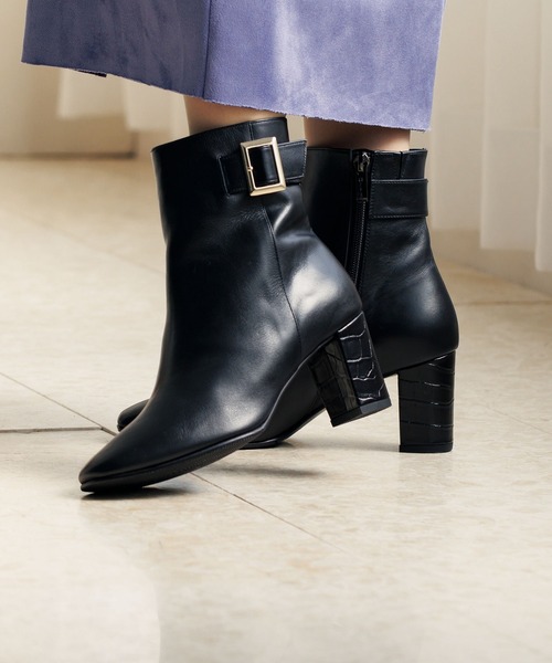 HIMIKO ブーツ 「Made in Japan」「撥水」ベルトバックルヒールブーツ