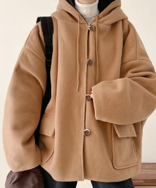 ダッフルコート コート チェック柄切替 オーバーサイズ レディース