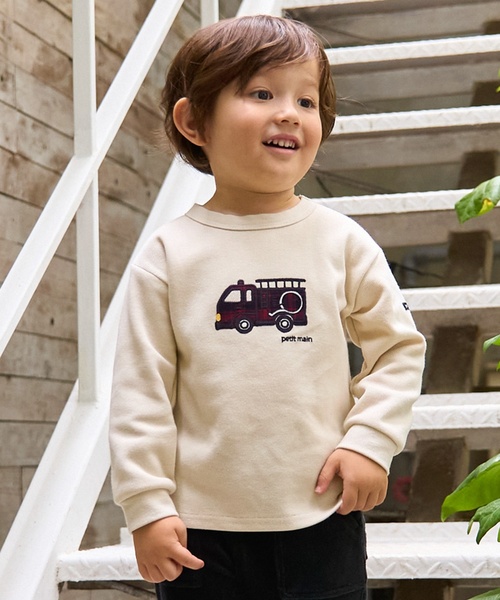 petit main tシャツ 働く車アップリケ接結長袖Tシャツ キッズ 子供服