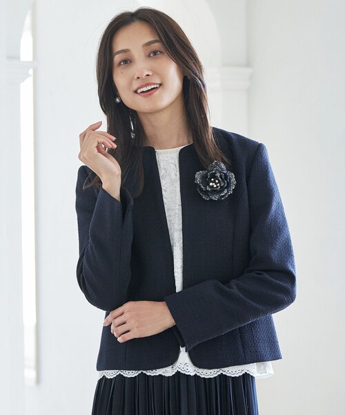 ANY（エニィ） ジャケット ノーカラージャケット ライトツイード ノー