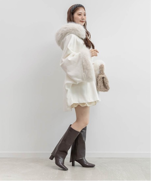 RANDA（ランダ） ポンチョ 2WAY ファー付きミドルケープコート