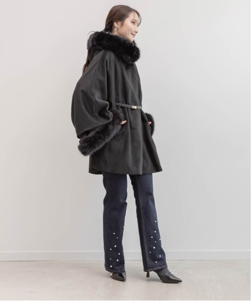 RANDA（ランダ） ポンチョ 2WAY ファー付きミドルケープコート