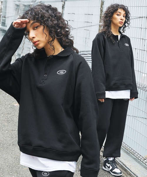 トレーナー スウェット 「 セットアップ 」ロゴ刺繍襟付きスウェット+
