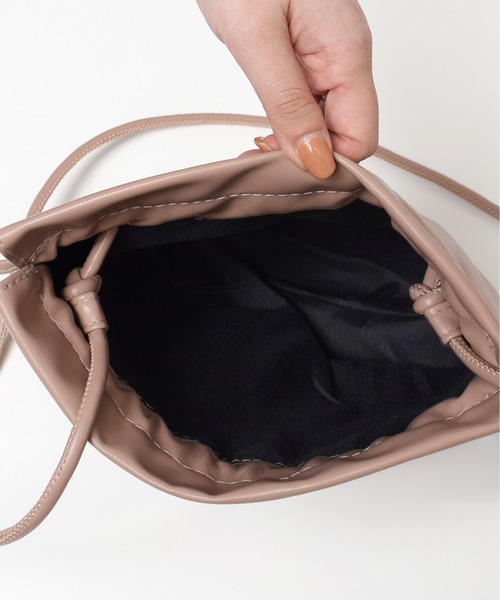 ショルダーバッグ バッグ 2WAYレザー巾着ショルダーバッグ レディース