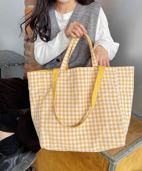 TONE SELECT GOODS トートバッグ Liaa/大容量 リバーシブル ギンガム