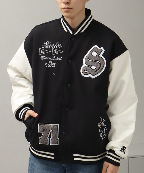 STARTER（スターター） スタジャン 袖 PU フェイク メルトン 中綿