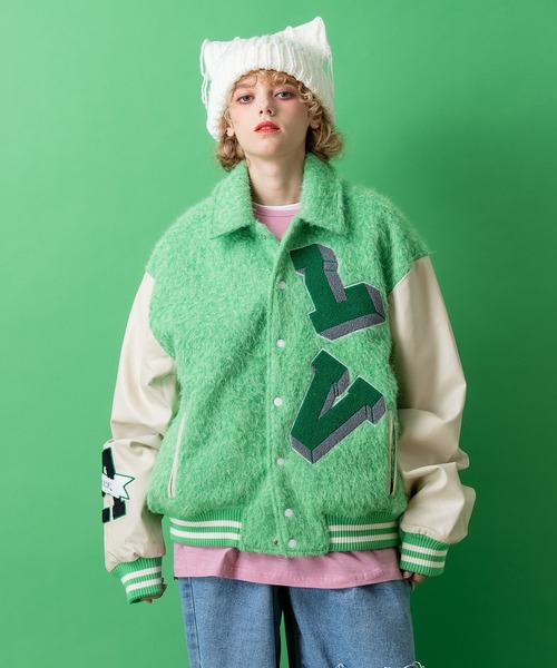 スタジャン a.p.o.v. ボアファー×合成皮革コンビオーバーサイズ