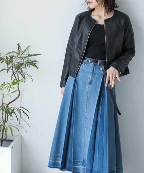 TRIANGLE PALETTE レザージャケット ライダース ノーカラーライダース