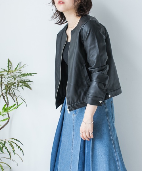 TRIANGLE PALETTE レザージャケット ライダース ノーカラーライダース