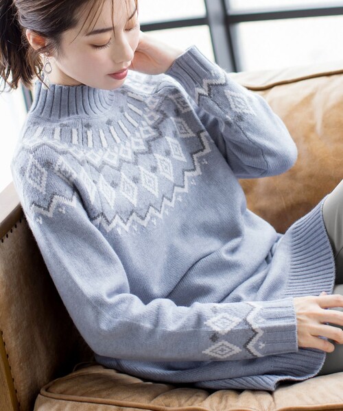 Tiaclasse チュニック 「洗える」ノルディック柄ニットチュニック