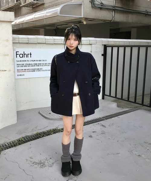 Aelina ピーコート pコート ダブルブレストポケット付きコート