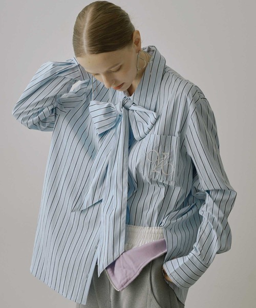 VIOLETTA（ヴィオレッタ） ブラウス シャツ ストライプ柄ボウタイ
