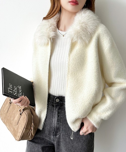 COCOMOMO ブルゾン アウター ふわふわファー付きシャギーブルゾン